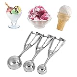 Eisportionierer, Keksschaufel, 3 Stück, Kochschaufel aus Edelstahl, Cupcake-Schaufel mit Auslöser, mit Federfunktion, Eiscreme-Schaufel und Kartoffelschaufel mit Auslöser für Zuhause und Aufbewahrung