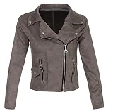 Malito Damen Jacke | Velours Jacke | Biker Jacke mit Reißverschluss | Faux Leather - leichte Jacke 19617 (grau, M)