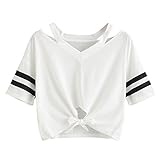 Weant Damen Sommer Bauchfrei Tshirt Mädchen Teenager V-Ausschnitt Cutout Schulterfreie Tie up Mode Casual Sexy Crop Tunika Kurzarmshirt Oberteile Bluse Tops Pullover S