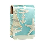 Lippenstiftetui Make-up-Tasche für Außen Mini-Tasche Reisekosmetiktasche mit Spiegel-Lippenstift-Box Konzept mit Sealifestyle-Objekten auf Holztisch für Damen Damen Geschenk