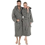 CelinaTex Bademantel Schalkragen oder Kapuze M dunkel grau Baumwolle Saunamantel Damen Herren Frotteemantel Morg