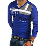 T-Shirt Herren V Ausschnitt/Quadratischer Kragen Slim Fit Shirt Herren Nummer Buchstabe Drucken Poloshirt Herren Mode Britischer Stil Langarm Shirt H