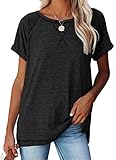 HAVANSIDY Damen Sommer Kurzarmhemden Rundhalsausschnitt Casual Simple Daily Tops (04 Schwarz, M)