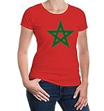 buXsbaum® Damen Girlie T-Shirt Marocco Flag Full Size | Marokko Mamlaka Afrika Ländershirt Flagge Trikot Reise | M, R