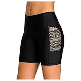 Lazzboy Badeshorts Frauen Hollow Jaquard Badehose Bikini-Badehose Shorts Bottom Badeanzug Badebekleidung Baden Damen Spitze Strandshorts Schwimmshorts Hose Beach (Schwarz-Spitze,2XL)