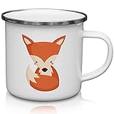 HaushaltsPanda - Fuchs Emaille Tasse - 300ml bruchsichere Kindertasse - Emaille Camping Becher für Tee oder Kaffeetasse - Camping Mug