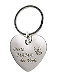 GESCHENKE-FABRIK Schlüsselanhänger - Herz mit Gravur 'Beste Mama der Welt' mit Schmetterling - Metall im Chrom Stil - Geschenk für Mamas für jeden Anlass - Inkl. Geschenkverpackung