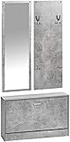 ts-ideen 3er Set Wand-Garderobe Wand-Spiegel Schuhkipper Schuhschrank Sitzbank Betonoptik G