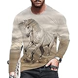 T-Shirt Herren Rundhals Frühling Herbst Interessant 3D Pferd Druck Herren Longsleeve Shirt Slim Fit Stretch Street Sport Style Casual All-Match Herren Base Shirt Z-M35 XL