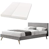 Juskys Polsterbett Toledo 140x200 cm mit Lattenrost & Matratze, Kopfteil gepolstert, Stoff Bezug, Bett skandinavisch, Bettgestell Holz, hellg