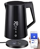 Rosenstein & Söhne Wasserkocher Edelstahl: Smarter WLAN-Wasserkocher 1,7 l Cool-Touch, Temperaturwahl, App, 2200W (Alexa Wasserkocher)
