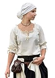 Battle-Merchant Mittelalter Bluse Birga aus Baumwolle mit 3/4 Arm - Mittelalter Kleidung Damen (Medium, Natur)