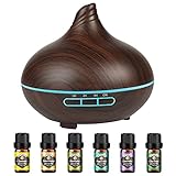 300ml Aroma Diffuser mit 6 * 5ml Ätherische Öle Set,Ultraschall Luftbefeuchter Vernebler Raumbefeuchter Öle Diffusor mit 7 wechselnden Farben und automatischer Abschaltung ohne W