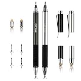 ELZO 3 in 1 Kapazitive Eingabestift Disc Stylus Gel Stift Touchstift 2 Stück mit 4 auswechselbare Disc-Spitzen und 2 auswechselbare Nanofiber Tipps für Touchscreen Tablet und Mehr (Schwarz & Silber)