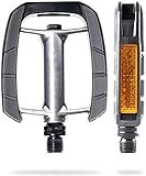 AARON City Fahrradpedale mit rutschfestem Gummi Grip und abgedichtetem Industrie-Kugellager, Trekkingpedale mit Reflektoren für E-Bike, Trekking Bike, City Bike, Silber/Schw
