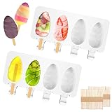 Vivibel Eisformen, 2 Stück 8 Zellen Silikon EIS am Stiel Formen mit 100 Holzstielen, Klein Eisförmchen Popsicle Formen, DIY Frozen Ice Pop, Mini Eisform für Kinder Erwachsene, BPA F