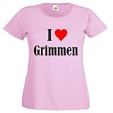 Damen T-Shirt I Love Grimmen Größe 2XL Farbe Pink Druck Schw