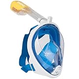 Emsmil – Breite Vollgesicht-Schnorchelmaske mit Ohrstöpsel und 180°-Sichtfeld, für Kinder und Erwachsene, blau, S/M
