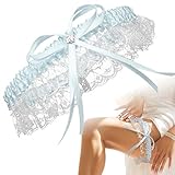 JK Trade BrautStyle® L-XXXL Premium Braut Strumpfband in Blau für Hochzeit, Band verziert mit Spitze, Schleife und einem edlen Herz aus filigranen Strass-Steinen, 100% Handgefertigt (Hellblau)