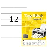 TopStick 8715 Universal Etiketten DIN A4 (105 x 48 mm, 100 Blatt, Papier, matt) selbstklebend, bedruckbar, permanent haftend Adressaufkleber, 1.200 Klebeetiketten, weiß