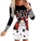 MINGCHE Pulloverkleid Weihnachtspullover Damen Herbst Winter Pullover Kleid Weihnachten Casual Mode Temperament Langarm Minikleid mit Tasche Minikleid Mode Kleider Top