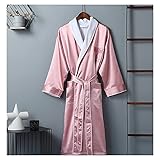 GHYUB Morgenmantel Damen Satin,Saunamantel，Hotel Bademantel，Damen HerrenBademantel，Seide Spa Robe Kaschmir Wadenlanger Morgenmantel Für Dusche Hotel Holiday (Color : Pink, Size : L)