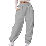 Damen Sport Hosen Lang High Waist Fitnesshosen mit Tunnelzug Dicke Thermo Freizeithose mit Taschen Elastischen Hüftheben Yogahose Füße Binden Outdoor Hosen Jogginghose Activewearhosen Training