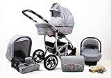 Kinderwagen Largo,3 in 1 -Set Wanne Buggy Babyschale Autositz mit Zubehör Pink Ow