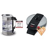 Cloer 4429 Glas Wasserkocher,Testsieger Haus und Garten 02.2019, 2200 Watt, 1,7 Liter, Edelstahl, 1.7 liters & 1629 Waffelautomat für klassische herzchen-Waffeln / 930 W/Waffelgröße 15,5