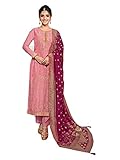 Reichhaltiger Look Zari gewebte reine Seide Jaquard Punjabi Indianerin Festival Muslim Salwar Kameez Dupatta Hit 22, rose, XX-Larg
