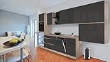 respekta Premium grifflose Küchenzeile Küche 380 cm Eiche Sägerau Nachbildung Grau Hochglanz inkl. Softclose/Kühl-Gefrierkombination 88 cm & Glaskeramikk
