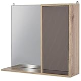 HOMCOM Spiegelschrank Badschrank Hängeschrank Badmöbel Wandschrank Mehrzweckschrank, Spanplatte+MDF, Grau+ Natur,57 x 14,2 x 49,2