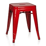 hjh OFFICE 645001 Hocker niedrig VANTAGGIO Metall Rot Sitzhocker im Industry-Design, stapelb