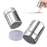 2 Stück Edelstahl-Pulverstreuer, Pulverstreuer Mehlstreuer Puderzucker Streuer, mit 16 Stck Druckformen Schablonen, Salz Pfeffer Kaffee Kakao Zimtkraft Kann für das Kochen in der Kü