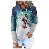 Overdose Damen Tee Sweatshirts Schneeflocken-Druck Pullover Longshirts Blusen Merry Christmas Tops Drucken Lange Ärmel Mode Tshirt Tunika Casual Oberteile Loose Hoodie X