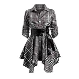 KXZD Damen Langarm Minikleid Kariertes Kleid A-Linie Sweater Herbstkleid Lose Kleider Pullover Kleid für Winter Herbst Frauen Vintage Plaid Langarm Kleid Herbst Abendkleid Geschenk für F