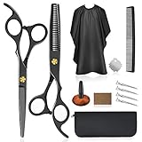 YIKANWEN Haarschere Set friseur schere ausdünnen Haarschnitt Modellierschere mit friseurumhang, Kämme Clips, schwarzer case, verbessertes Haarschnitt-S