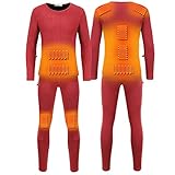KUMADAI Thermounterwäsche Herren Damen USB Funktionsunterwäsche Set Atmungsaktiv Winter Thermo Unterwäsche Heizung Oberteile und Hosen Elektrisch Beheizt Thermo-Unterwäsche Outdoor,Rot,4XL