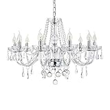 A1A9 Moderner Kristallleuchter mit 10 Lichtern, Klare K9 Kristallglas Deckenleuchte, Elegante Pendelleuchten für Esszimmer, Wohnzimmer, Foyer, Wohnzimmer, D80cm H60cm Kette 60