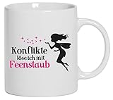 Shirtstreet24, Feenstaub, Fee Fairy Kaffee Becher mit Motiv bedruckte Tasse Mug Kaffeebecher, Größe: onesize,Weiß