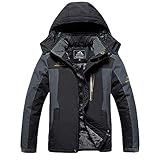 MAGCOMSEN Skijacke Herren Warm Fleece Trekking Jacke Winter Berg Jacke Camping Wanderjacke Herren Trekkingjacke Outdoor Kapuzenjacke für Camping Sports Schwarz-Grau M