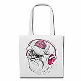 Tasche Umhängetasche AFFE GORILLA SCHIMPANSE SILBERRÜCKEN MIT KOPFHÖRER UND BASE CAP TECHNO JAZZ FUNKY SOUL TRANCE FESTIVAL HOUSE HIPHOP HIP HOP DJ Einkaufstasche Schulbeutel Turnbeutel in Weiß