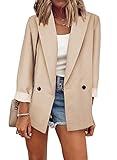 GOSOPIN Damen Blazer Business Sakkos Anzüge elegant Damen Jacke Mittlere Länge Office Suit Slim Trenchcoat Kurz Mantel Arbeitskleidung für Geschäft und Büro Apricot M