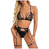 Dasongff Damen Dessous Strappy Bra Sexy Sling Blumen Spitzen BH Bralette Bustier Crop Top BH ohne Bügel Sexy V-Ausschnitt Comfort Bra Racerback mit Elastisch Riemchen Schönheit Zurück Top