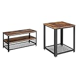 VASAGLE Fernsehtisch für Fernseher bis zu 43 Zoll, TV-Schrank im Industrie-Design, Dunkelbraun, LTV40BX & Beistelltisch, Nachttisch im Industrie-Design, Sofatisch mit Gitterablag