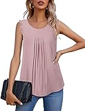 VAFOLY Damen Chiffon Tank Top Elegant Chiffon Blusen Rüschenbesatz Ärmellos Blusentop mit Falten Rundhals Sommer Oberteile Hemd Pink M