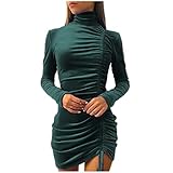 EMATOP Damen Bodycon Minikleid Schwarzes Kleid Sexy Rollkragen Langarm Cocktailkleid Winterkleid Herbstkleid Einfarbig Enges Kleider Anliegende Hüftkleid Hohe Taille Hemdkleid Partykleid Eleg