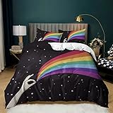 CCBAO 3D Bettbezug Und Kissenbezug Set, Mikrofaser Bettwäsche Set, Regenbogen Muster Hotel Schlafzimmer Doppelbett Bettbezug 180x220