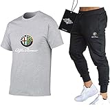 MAUXpIAO Männer Und Frauen T-Shirt Trainingsanzug Einstellen Zum Alfa-RoMeo Zwei Stück Lange Hülse Tee Hose Sportkleidung Oben Kapuzenpullover Kinder/Grau 2 / XL