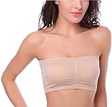 HOEREV BH Tube Top Bandeau Style Abnehmbare Padding BH Nahtlose Stretch, Beige - Beige, Gr. Larg